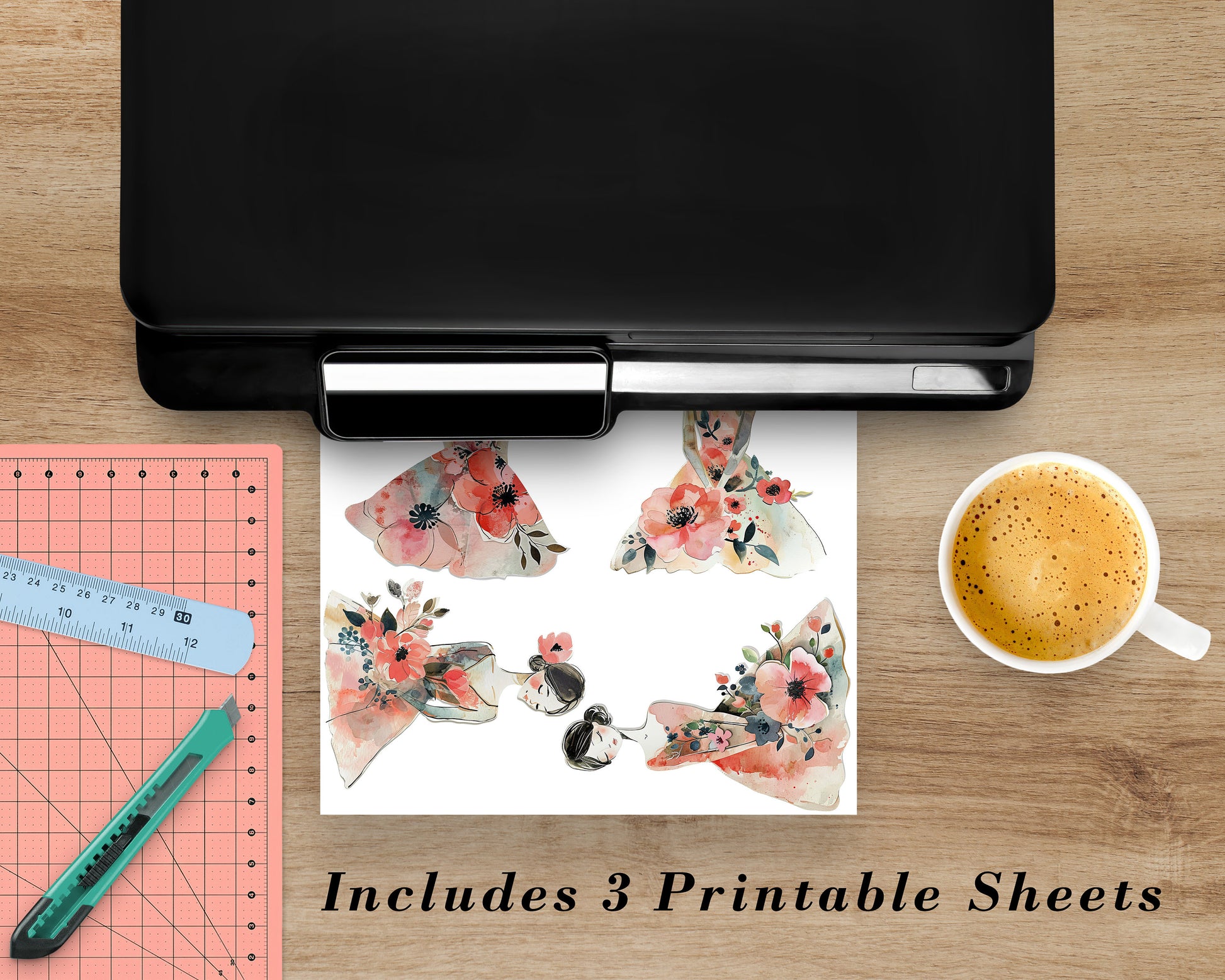 14 Floral Paper Cut Dolls: Watercolor Clipart Graphics for Crafts and Decor| PNG Bundle| Sublimation files| 3 Printable Sheets| Girls SVG