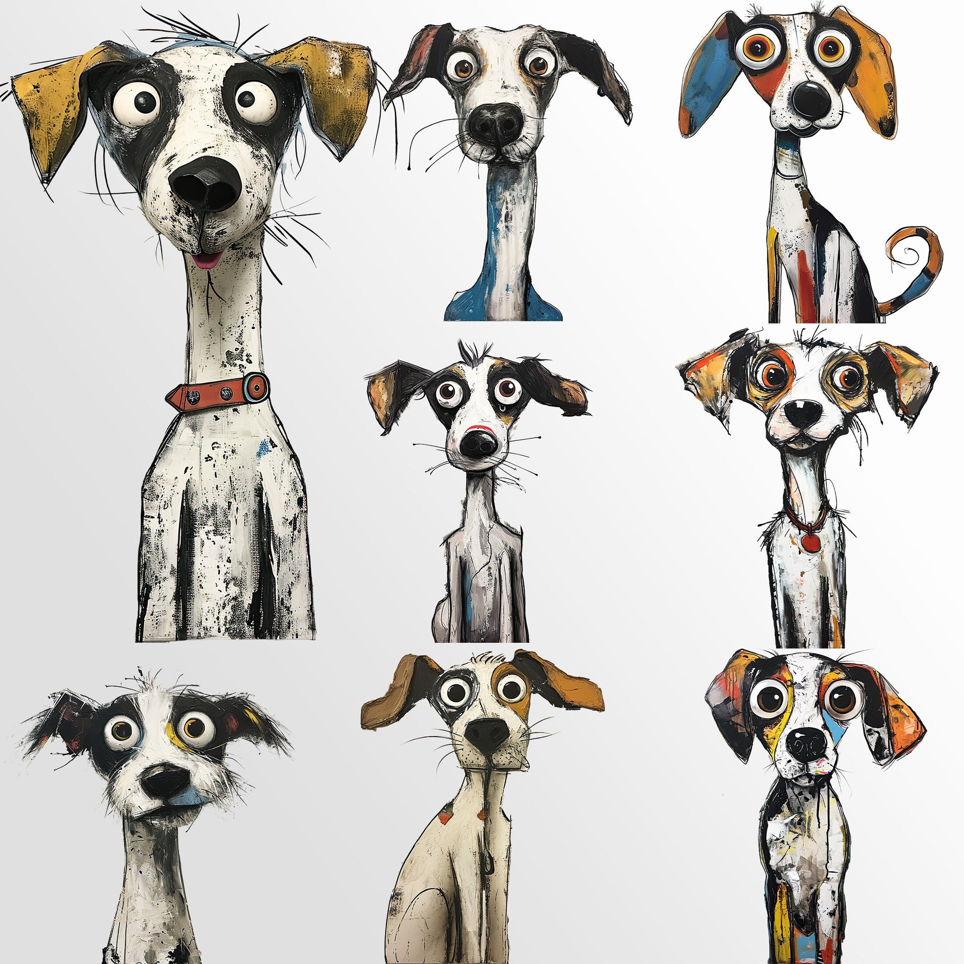 The Muttley Crew Clipart: Quirky Dog Characters | Mixed Media Mutts | Junk Journal Art | PNG Bundle| Sublimation files| Digital Illustration