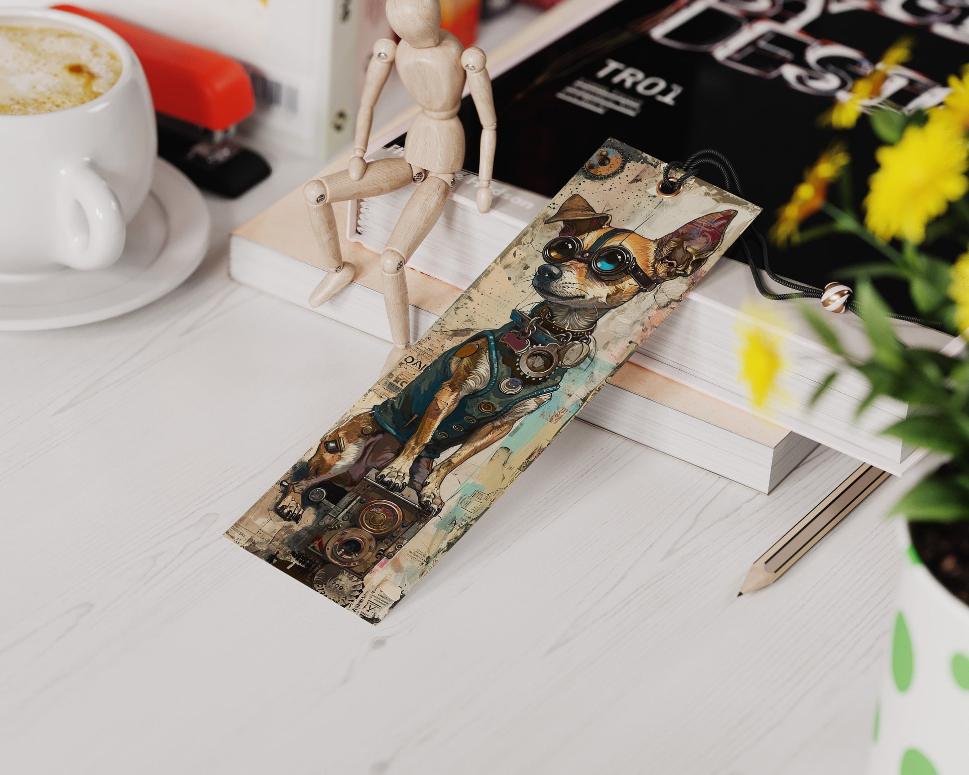 Steampunk Dogs Printable Bookmarks| 20 Quirky Mixed Media Dog Bookmark Sheets| PNG bookmark sublimation| Whimsical Pups Digital Bookmarks