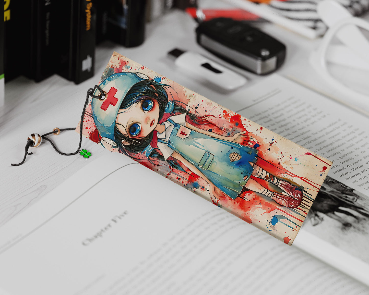 15 Chibi Nurses Watercolor Printable Bookmarks| Set of JPG Bookmarks for girls | PNG Bundle| Big Eyed Chibi Girl Sublimation Set | Cute Gift