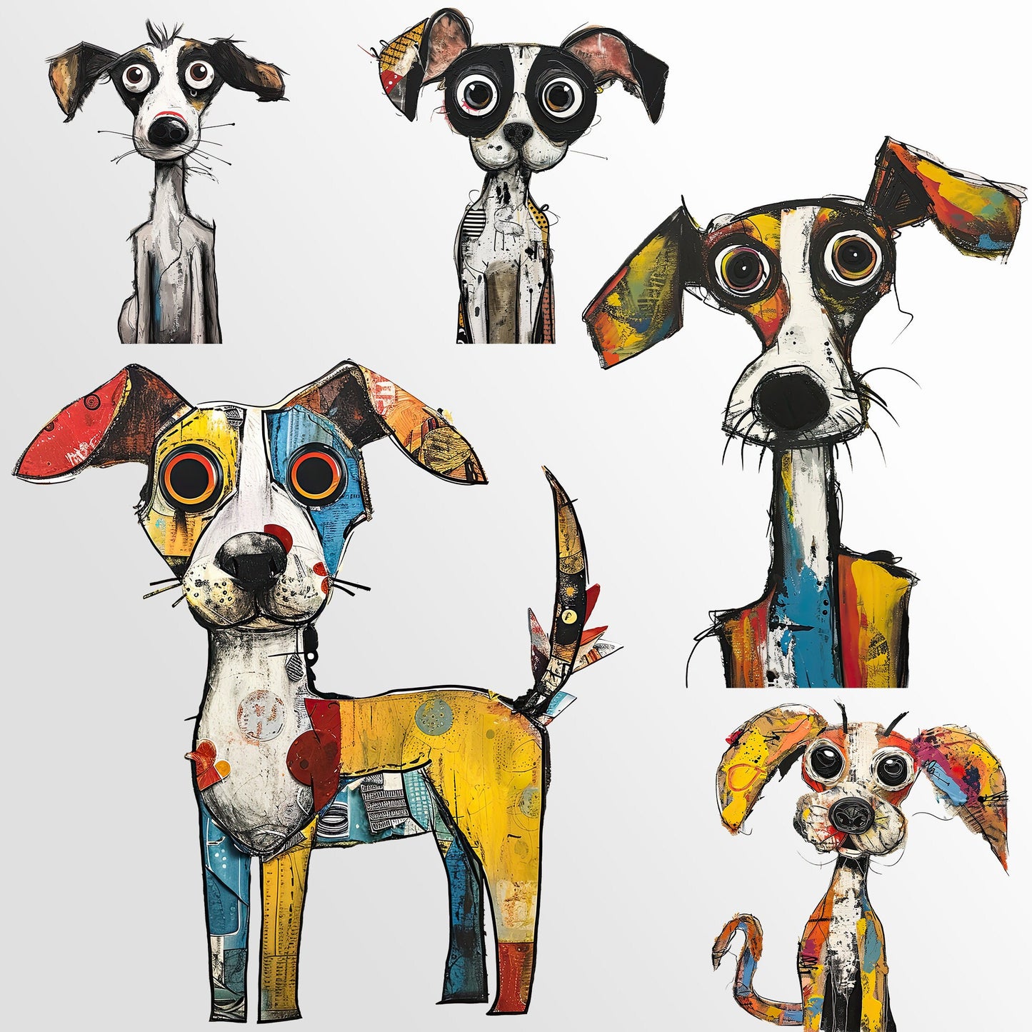 The Muttley Crew Clipart: Quirky Dog Characters | Mixed Media Mutts | Junk Journal Art | PNG Bundle| Sublimation files| Digital Illustration