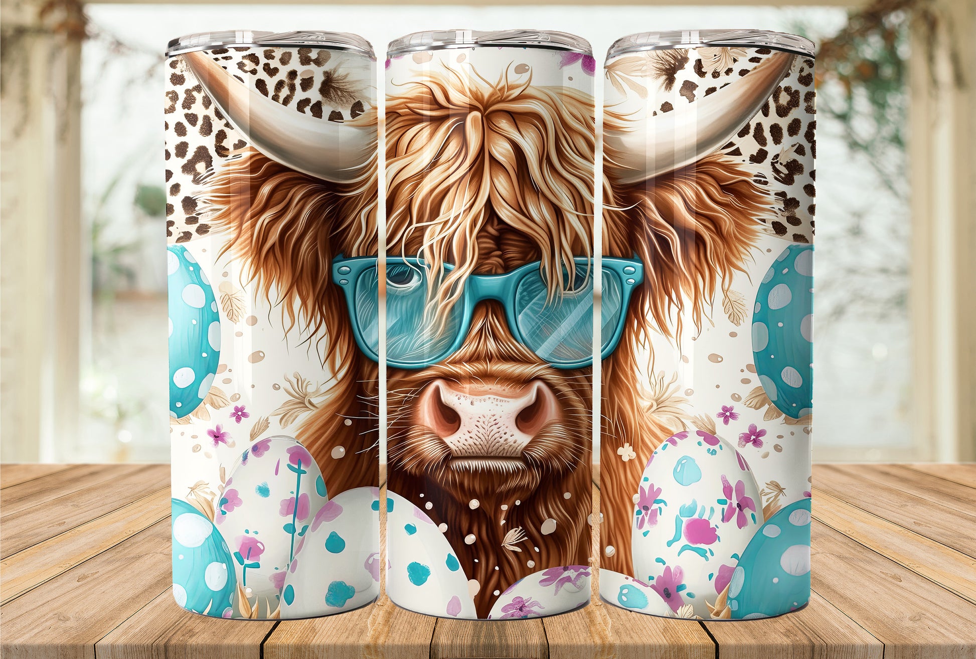 Easter Highland Cow 20oz Skinny Tumbler Sublimation Wrap | Digital Download Straight Tumbler Wrap PNG| Seamless Easter Egg Design| Cute Cow