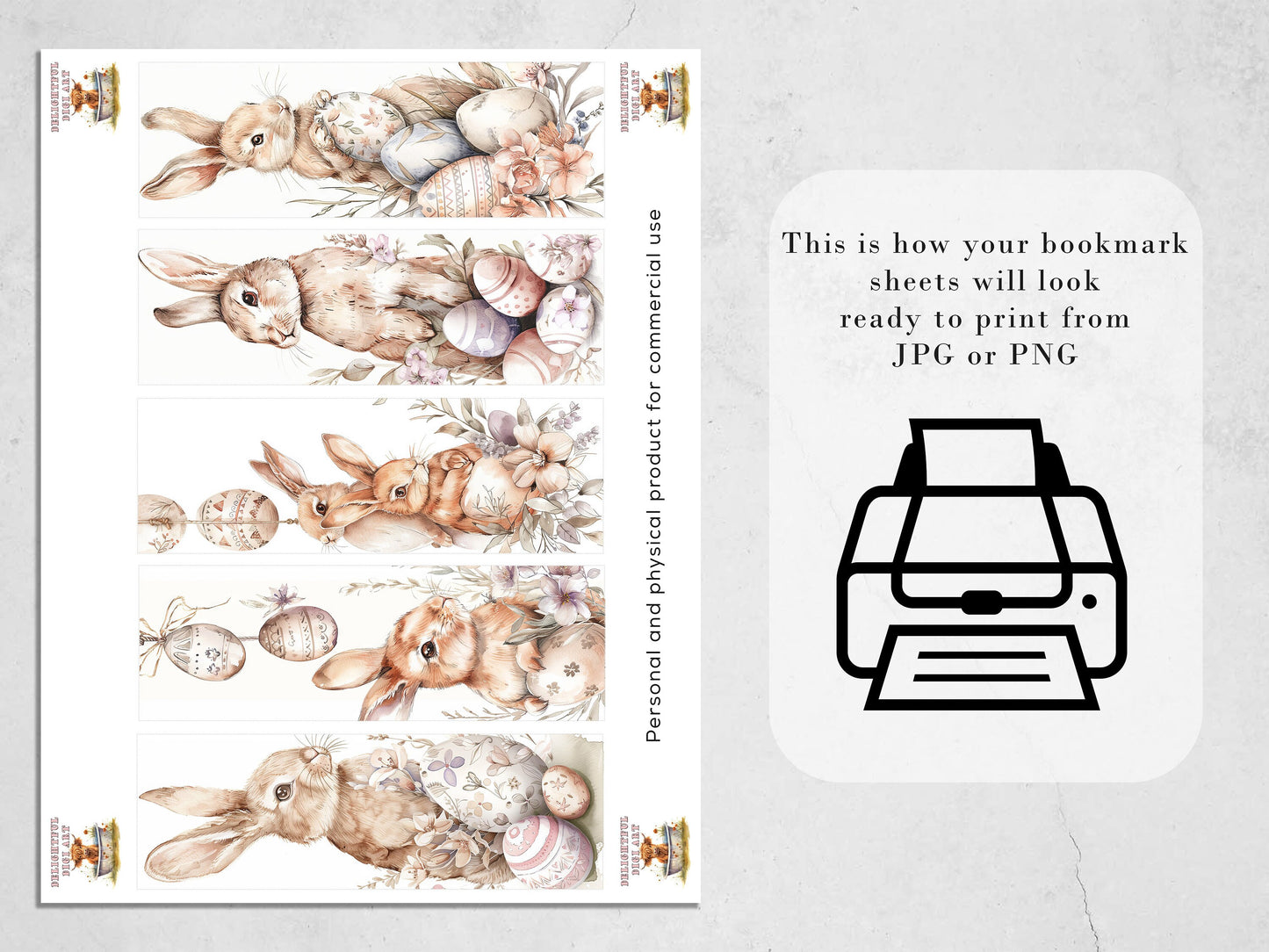 15 Easter Bunnies Printable Bookmarks | Digital Download JPG Bookmark Sheets | PNG bookmark sublimation | Floral Rabbits bookmark set | Gift