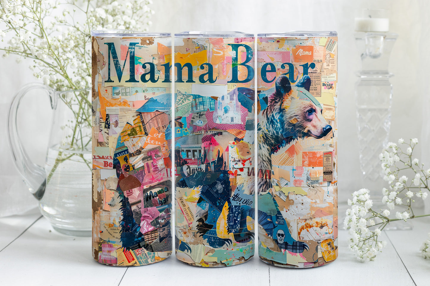 8 Mama Bear 20oz Skinny Tumbler Sublimation Wraps | Straight Tumbler Wrap PNG| New Mom Seamless Design Bundle| Mother's Day Gift Mixed Media