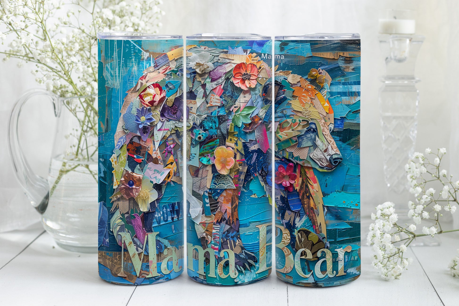 8 Mama Bear 20oz Skinny Tumbler Sublimation Wraps | Straight Tumbler Wrap PNG| New Mom Seamless Design Bundle| Mother's Day Gift Mixed Media