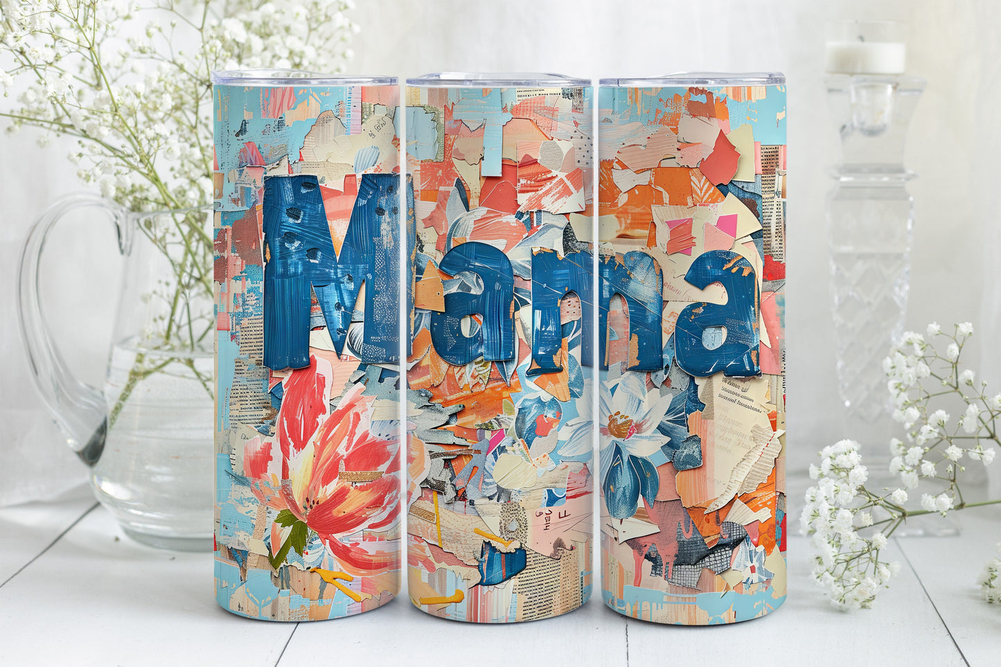 8 Mama 20oz Skinny Tumbler Sublimation Wraps | Straight Tumbler Wrap PNG| Strong Mom Seamless Design Bundle|Mixed Media Mother's Day Gift