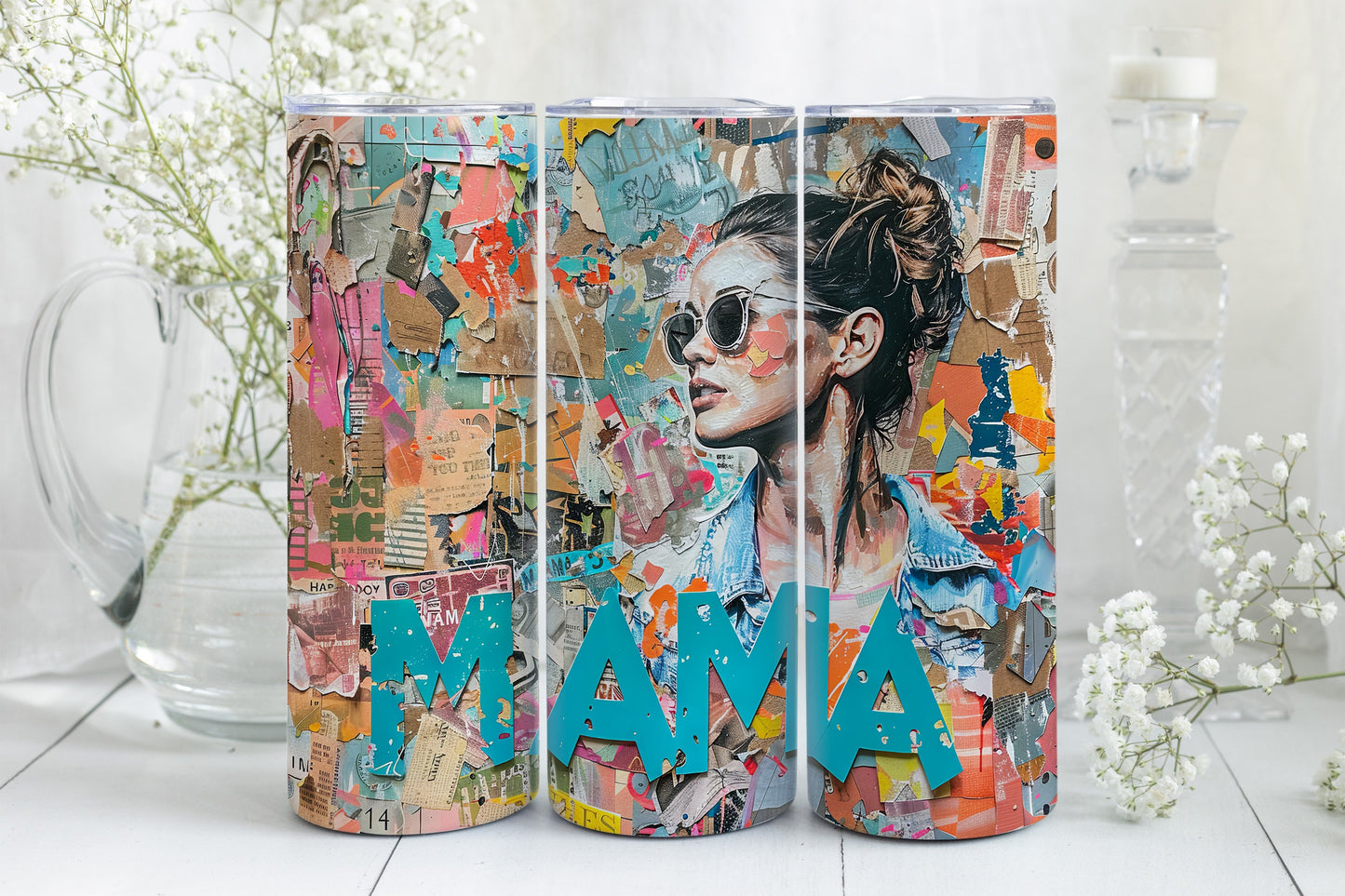 8 Mama 20oz Skinny Tumbler Sublimation Wraps | Straight Tumbler Wrap PNG| Proud Mom Seamless Design Bundle| Mixed Media Mother's Day Gift