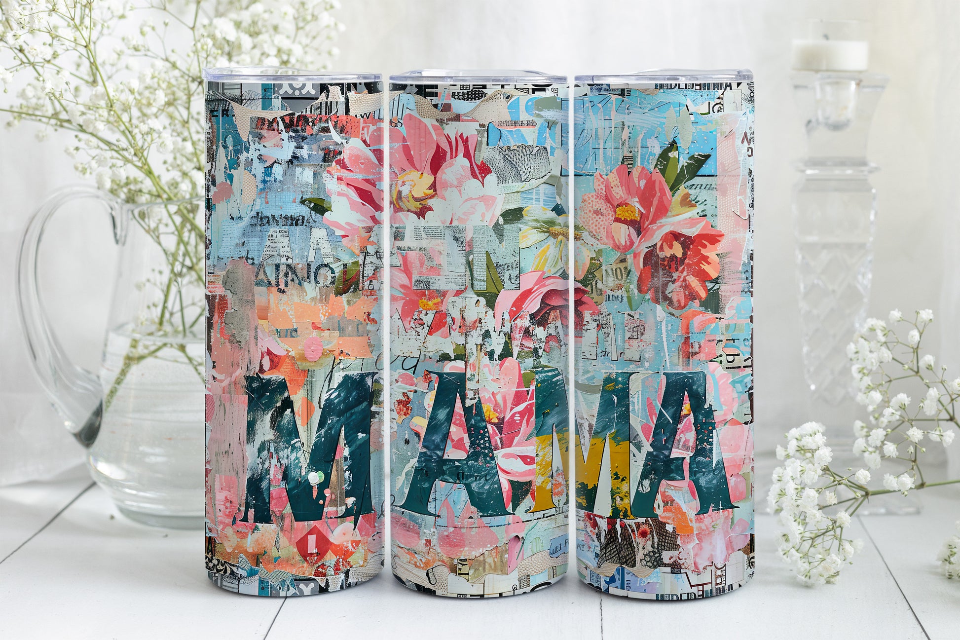 8 Mama 20oz Skinny Tumbler Sublimation Wraps | Straight Tumbler Wrap PNG| Proud Mom Seamless Design Bundle| Mixed Media Mother's Day Gift