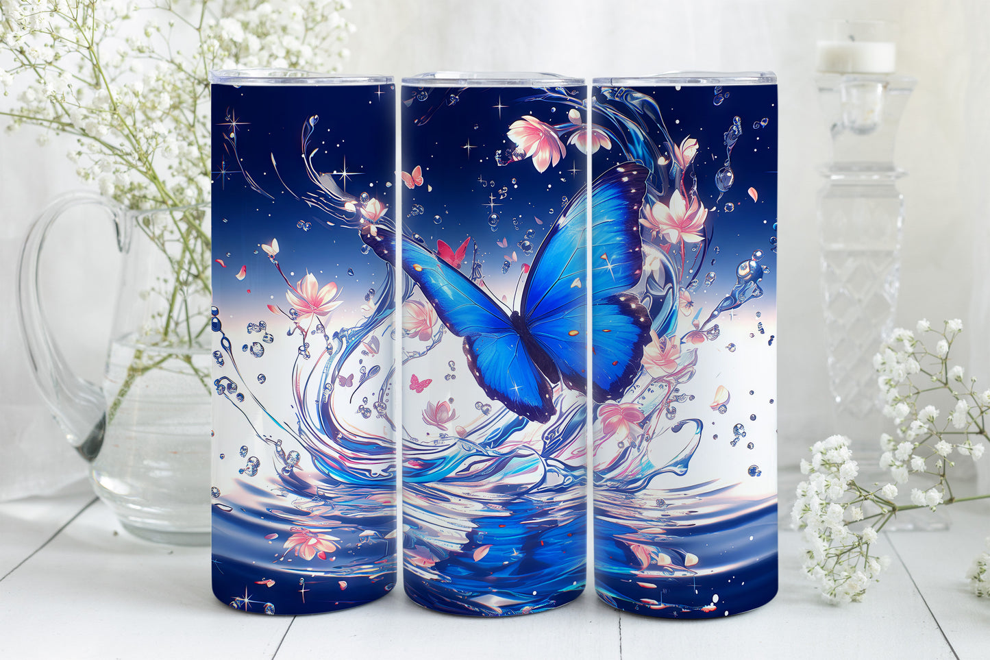 8 Butterfly 20oz Skinny Tumbler Sublimation Wraps | Straight Tumbler Wrap PNG| Golden Hour Seamless Design Bundle| Fun Mother's Day Gift