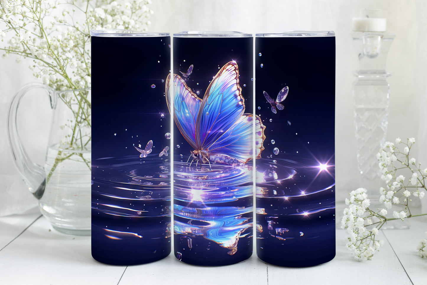 8 Butterfly 20oz Skinny Tumbler Sublimation Wraps | Straight Tumbler Wrap PNG| Golden Hour Seamless Design Bundle| Fun Mother's Day Gift