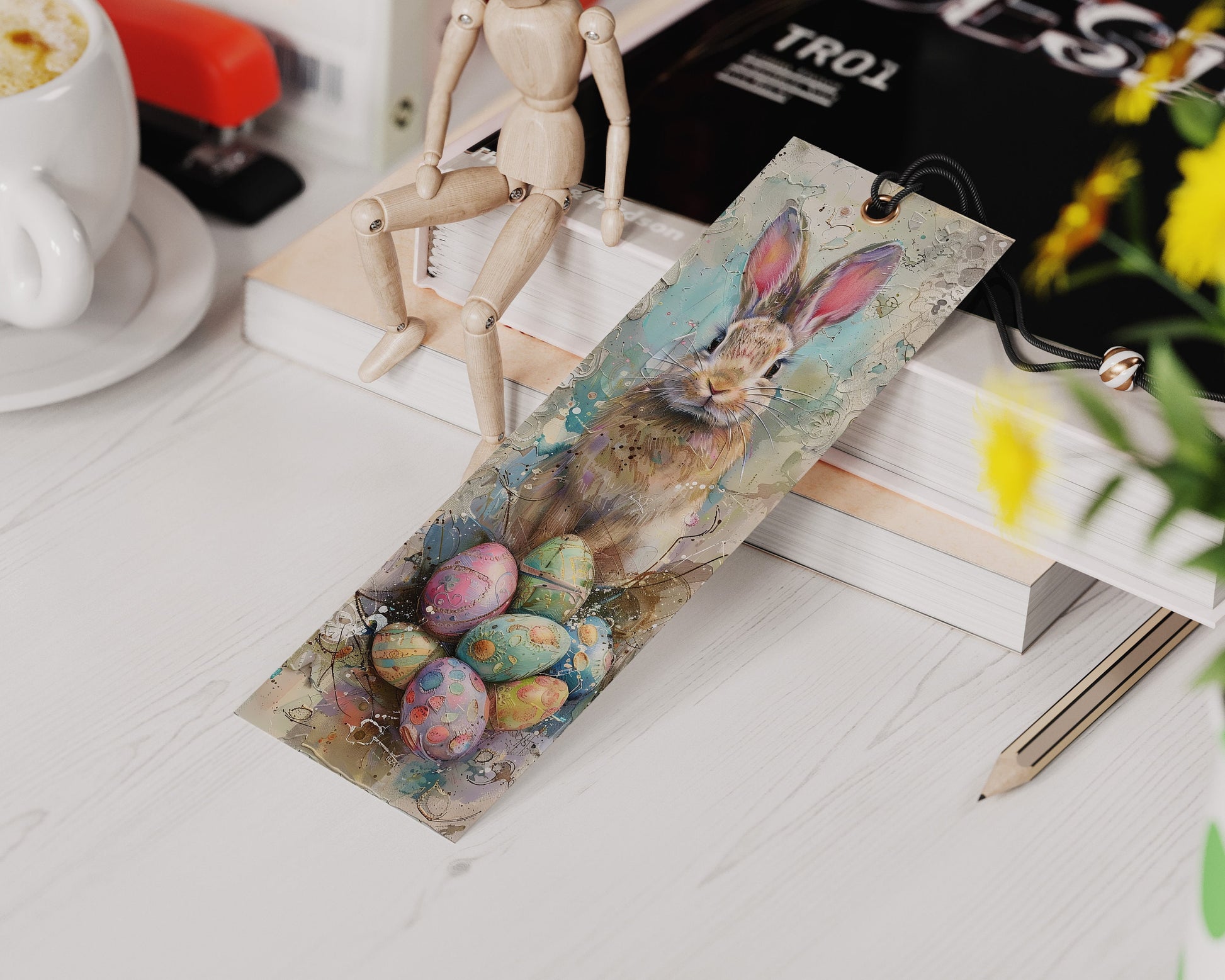 10 Easter Bunnies Printable Bookmarks | Digital Download JPG Bookmark Sheets | PNG bookmark sublimation | Mixed Media Rabbits bookmark set