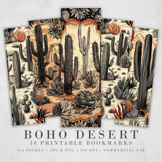 Boho Desert Vibes Printable Bookmarks| 10 Western Country Rustic Bookmark Sheets| PNG sublimation files| Cactus & Flowers Digital Download