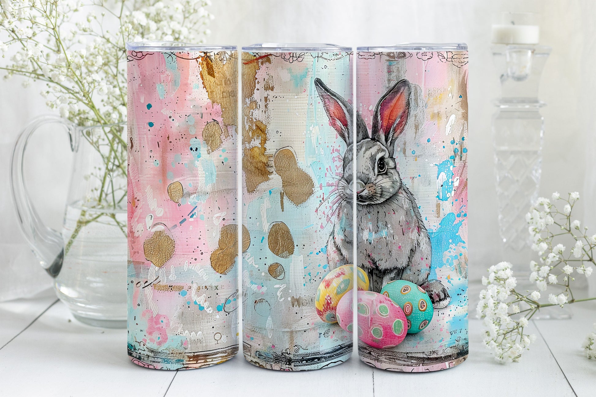 9 Easter Bunny 20oz Skinny Tumbler Sublimation Wraps | Digital Download Straight Tumbler Wrap PNG| Pastel Rabbit & Easter Egg Design Bundle