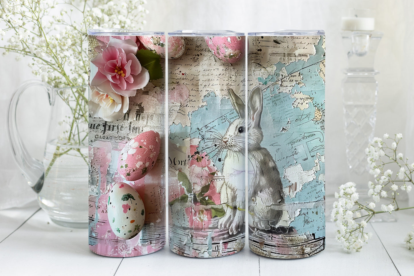 9 Easter Bunny 20oz Skinny Tumbler Sublimation Wraps | Digital Download Straight Tumbler Wrap PNG| Pastel Rabbit & Easter Egg Design Bundle