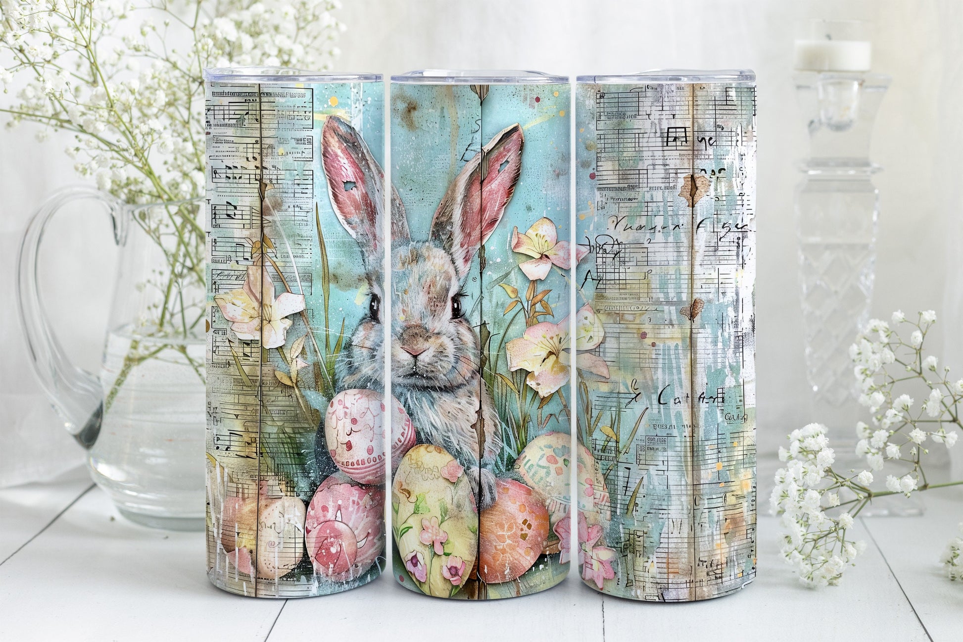 9 Easter Bunny 20oz Skinny Tumbler Sublimation Wraps | Digital Download Straight Tumbler Wrap PNG| Pastel Rabbit & Easter Egg Design Bundle