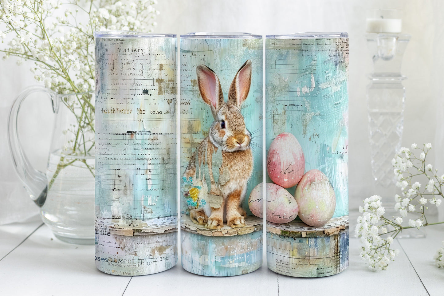 9 Easter Bunny 20oz Skinny Tumbler Sublimation Wraps | Digital Download Straight Tumbler Wrap PNG| Pastel Rabbit & Easter Egg Design Bundle