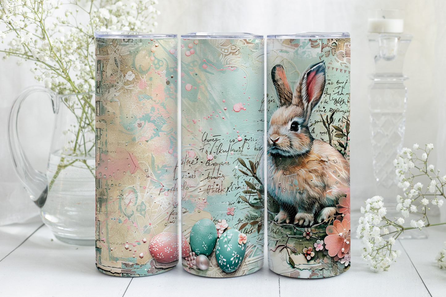 9 Easter Bunny 20oz Skinny Tumbler Sublimation Wraps | Digital Download Straight Tumbler Wrap PNG| Pastel Rabbit & Easter Egg Design Bundle