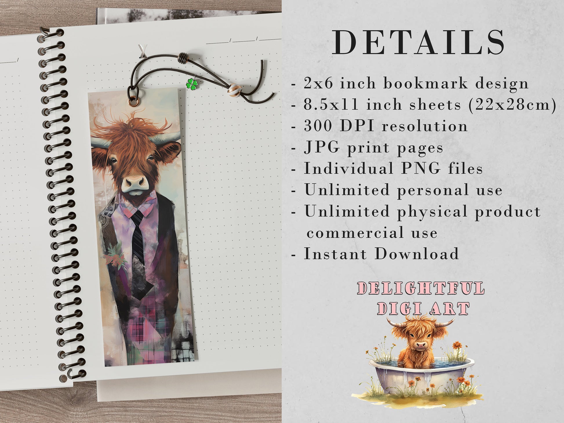 The Bovine Brigade Printable Bookmarks| 15 Quirky Mixed Media Cow Bookmark Sheets| PNG bookmark sublimation| Highland Cow Digital Bookmarks