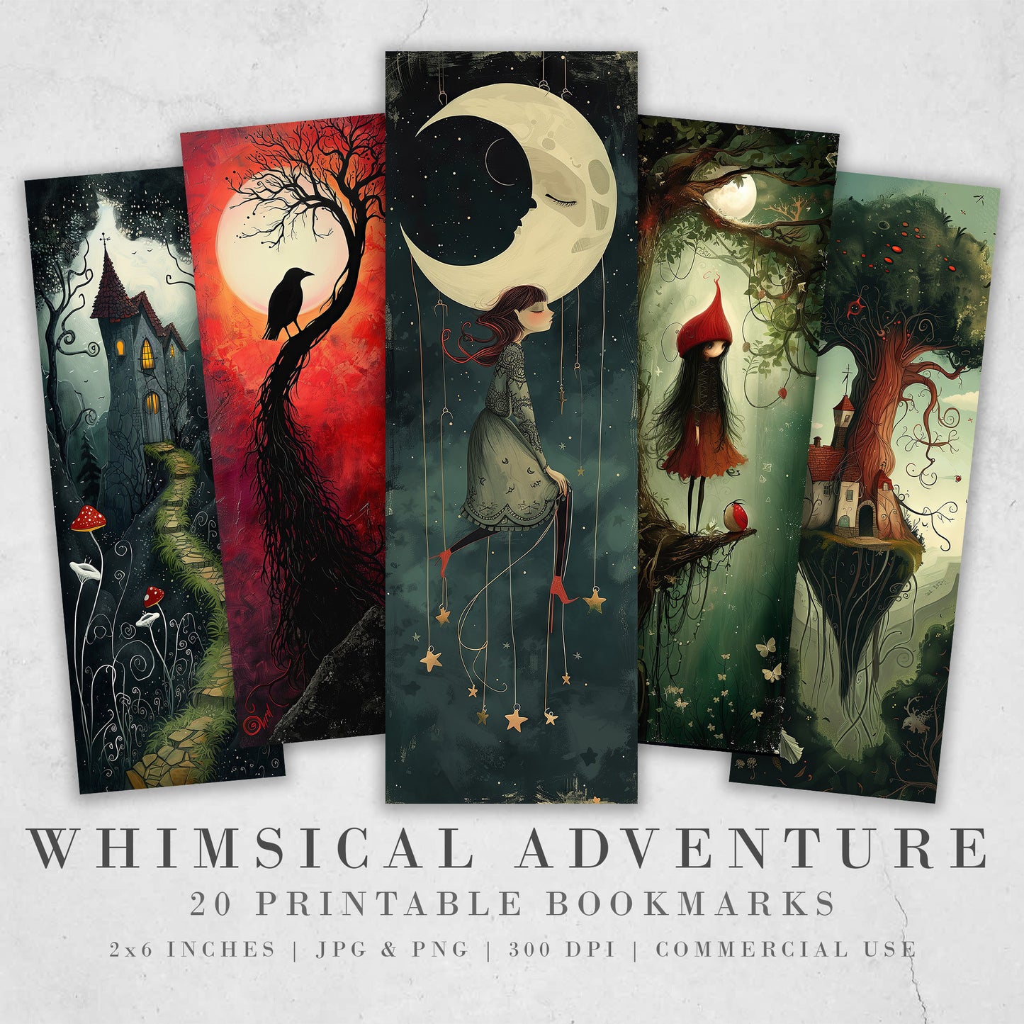 Whimsical Adventure Printable Bookmarks| Quirky Fantasy Bookmark Sheets| PNG bookmark sublimation| Gift for Girls Cute Illustrations