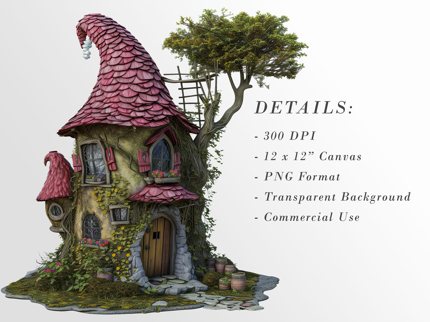 Whimsical Fairy Houses, Commercial Use, Quirky Fantasy Houses, Fun Clipart for Digital Scrapbooking junk journals, 20 Png, Kids illustration