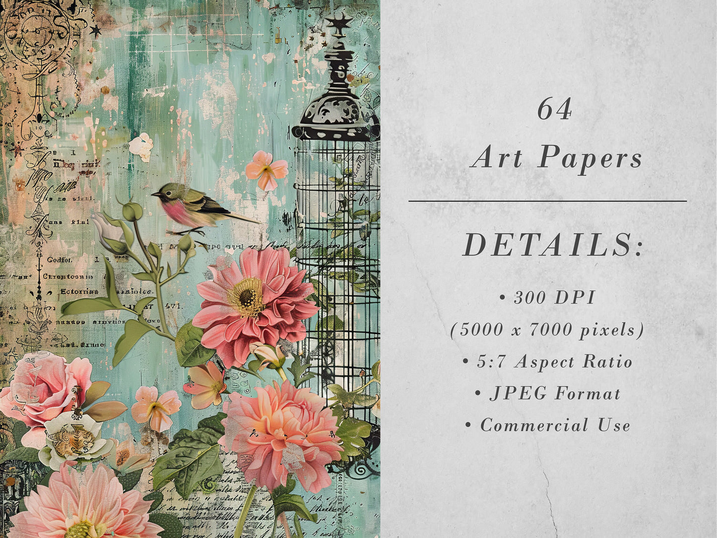 Floral Junk Journal Printable Art Pages| Digital Download Paper Set| Vintage Style Digital Paper| Ephemera| Digital Collage| Scrapbook Art