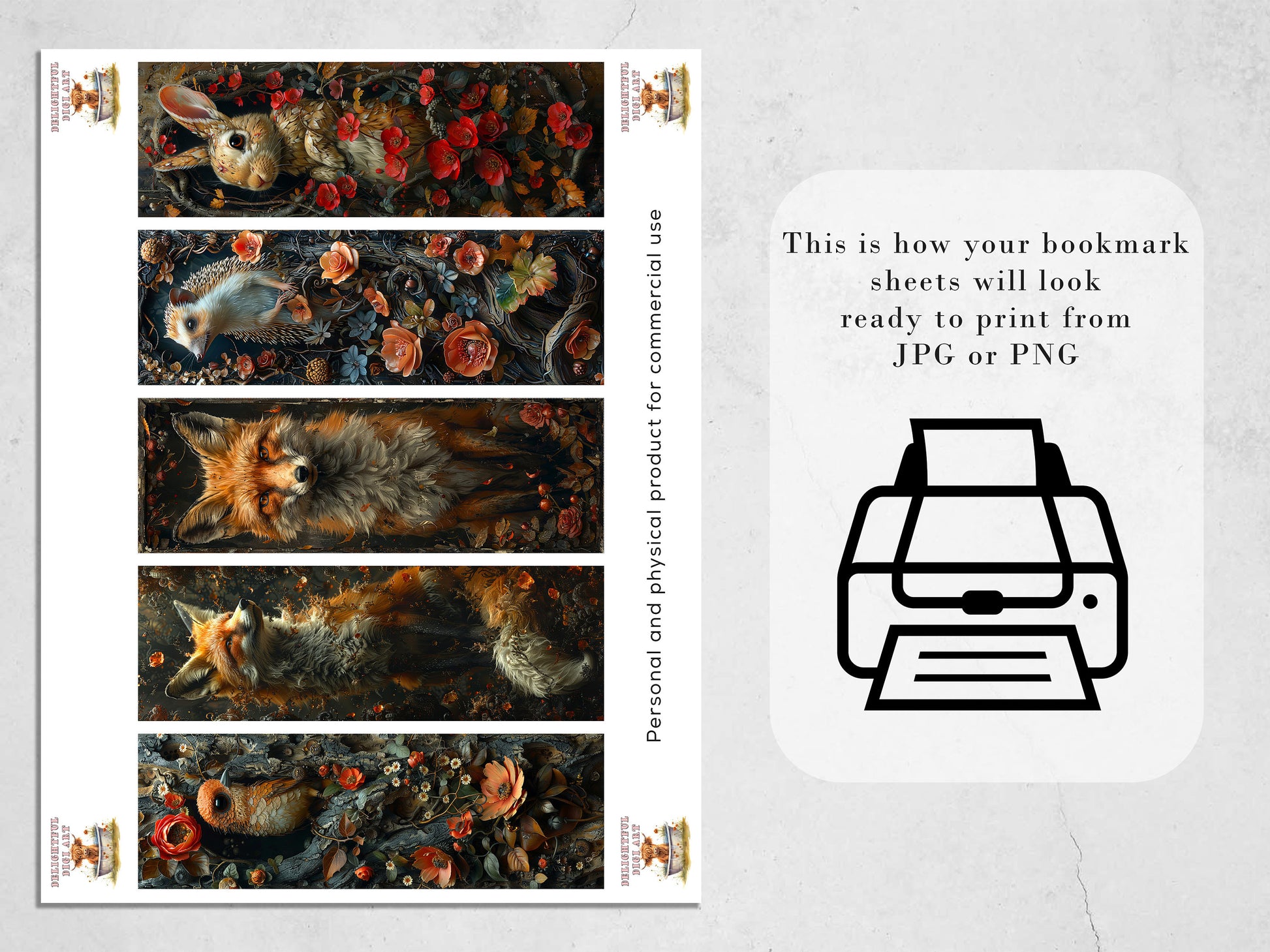 15 Twisted Forest Printable Bookmarks| Quirky Animal Bookmark Sheets| PNG bookmark sublimation| Whimsical Creatures Digital Bookmarks