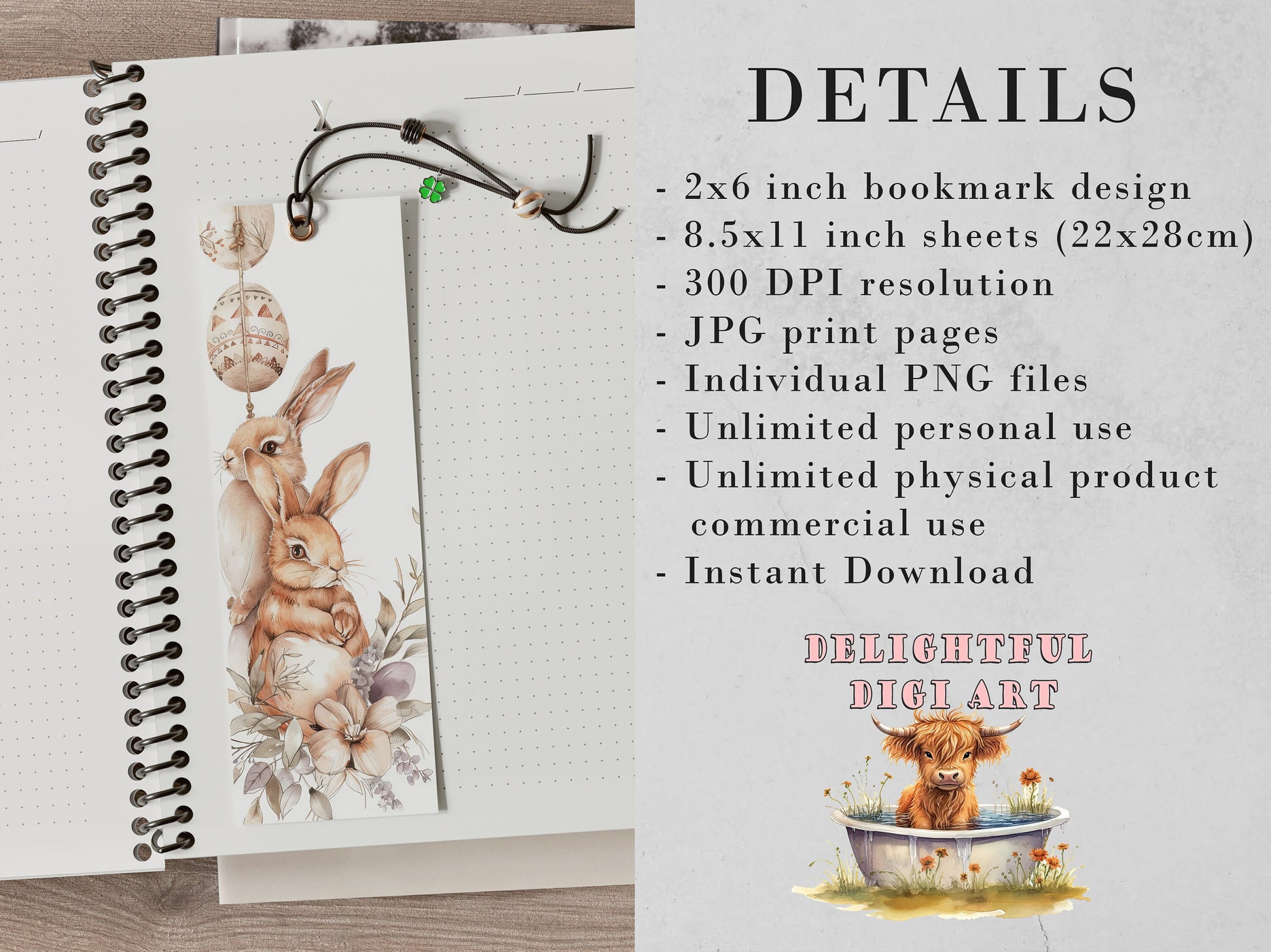 15 Easter Bunnies Printable Bookmarks | Digital Download JPG Bookmark Sheets | PNG bookmark sublimation | Floral Rabbits bookmark set | Gift