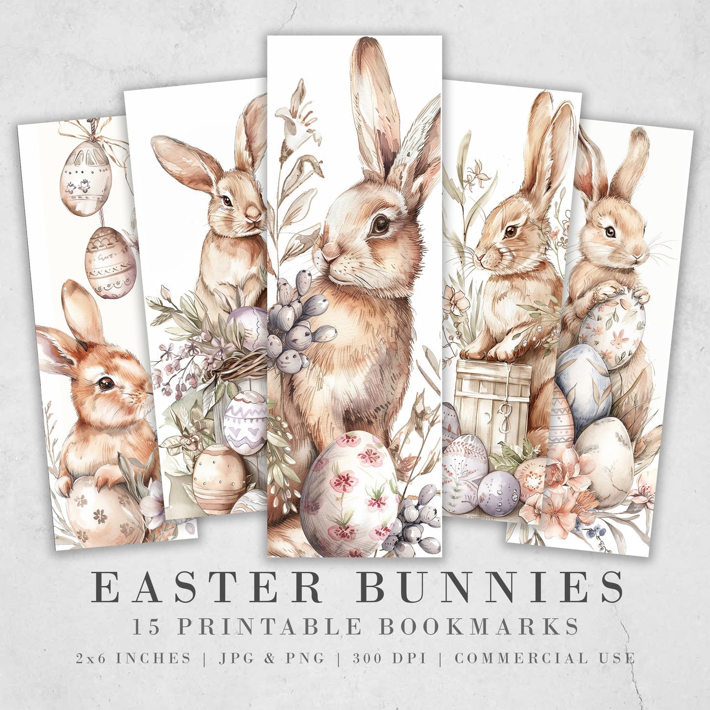 15 Easter Bunnies Printable Bookmarks | Digital Download JPG Bookmark Sheets | PNG bookmark sublimation | Floral Rabbits bookmark set | Gift