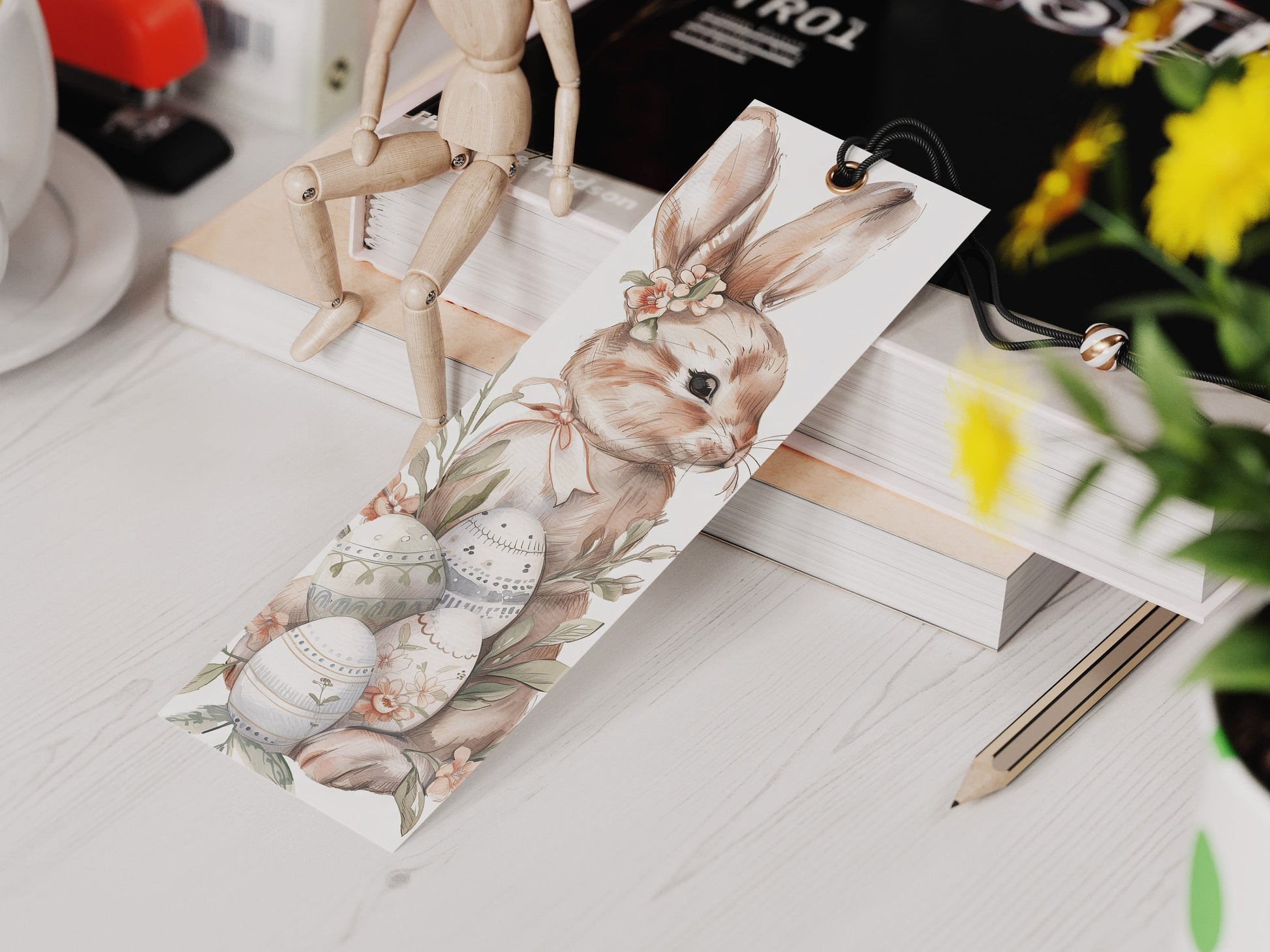 15 Easter Bunnies Printable Bookmarks | Digital Download JPG Bookmark Sheets | PNG bookmark sublimation | Floral Rabbits bookmark set | Gift