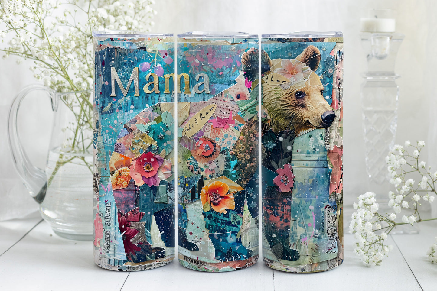 8 Mama Bear 20oz Skinny Tumbler Sublimation Wraps | Straight Tumbler Wrap PNG| New Mom Seamless Design Bundle| Mother's Day Gift Mixed Media