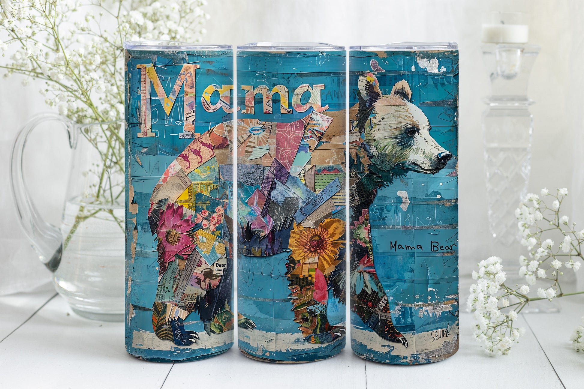 8 Mama Bear 20oz Skinny Tumbler Sublimation Wraps | Straight Tumbler Wrap PNG| New Mom Seamless Design Bundle| Mother's Day Gift Mixed Media