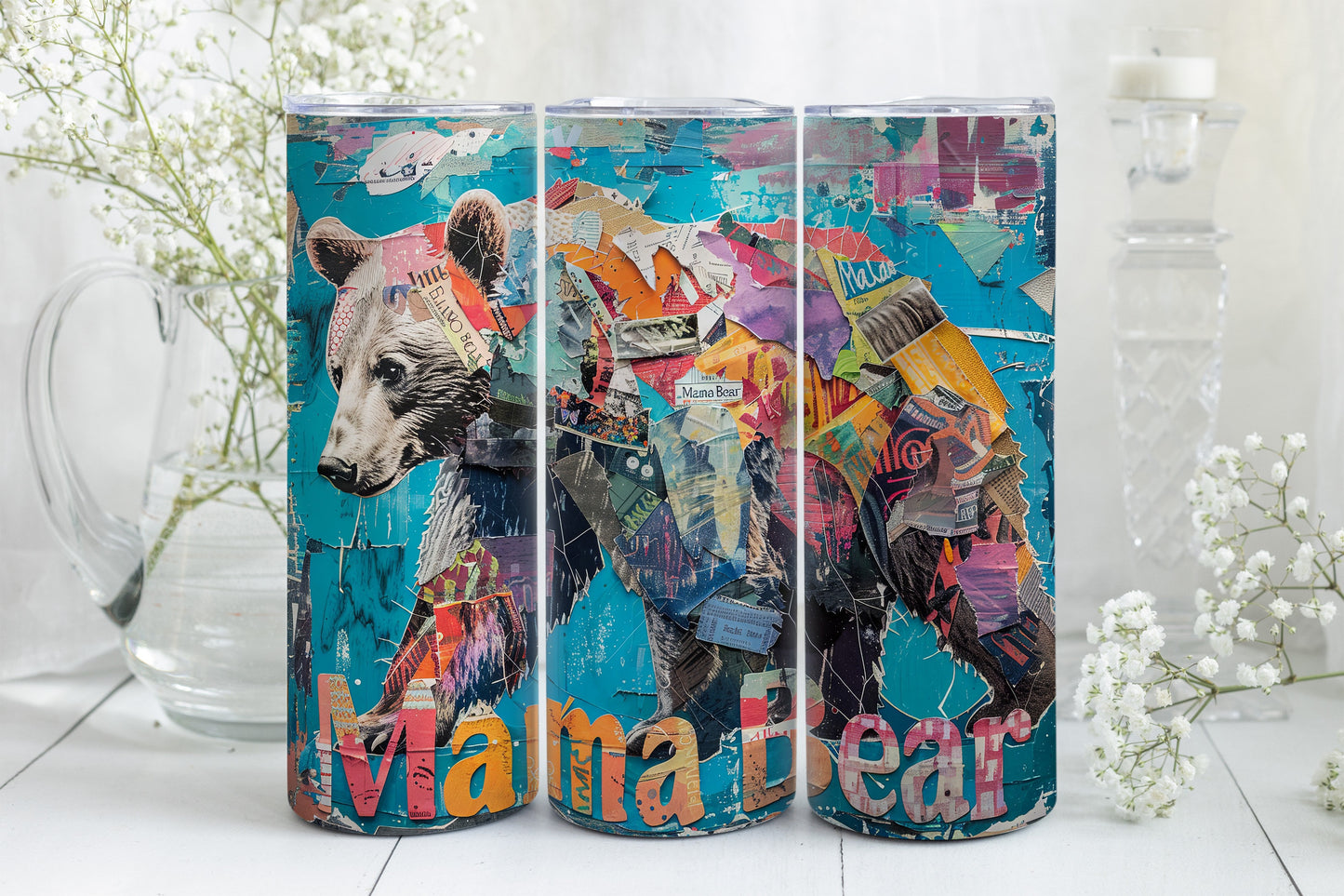 8 Mama Bear 20oz Skinny Tumbler Sublimation Wraps | Straight Tumbler Wrap PNG| New Mom Seamless Design Bundle| Mother's Day Gift Mixed Media