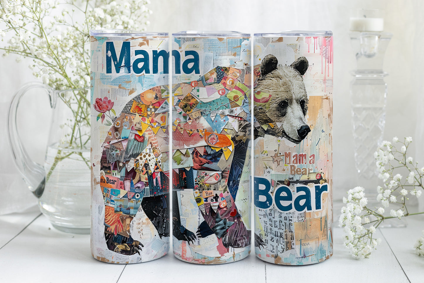 8 Mama Bear 20oz Skinny Tumbler Sublimation Wraps | Straight Tumbler Wrap PNG| New Mom Seamless Design Bundle| Mother's Day Gift Mixed Media