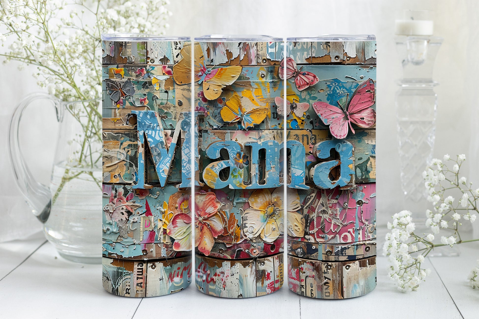 8 Mama 20oz Skinny Tumbler Sublimation Wraps | Straight Tumbler Wrap PNG| Strong Mom Seamless Design Bundle|Mixed Media Mother's Day Gift