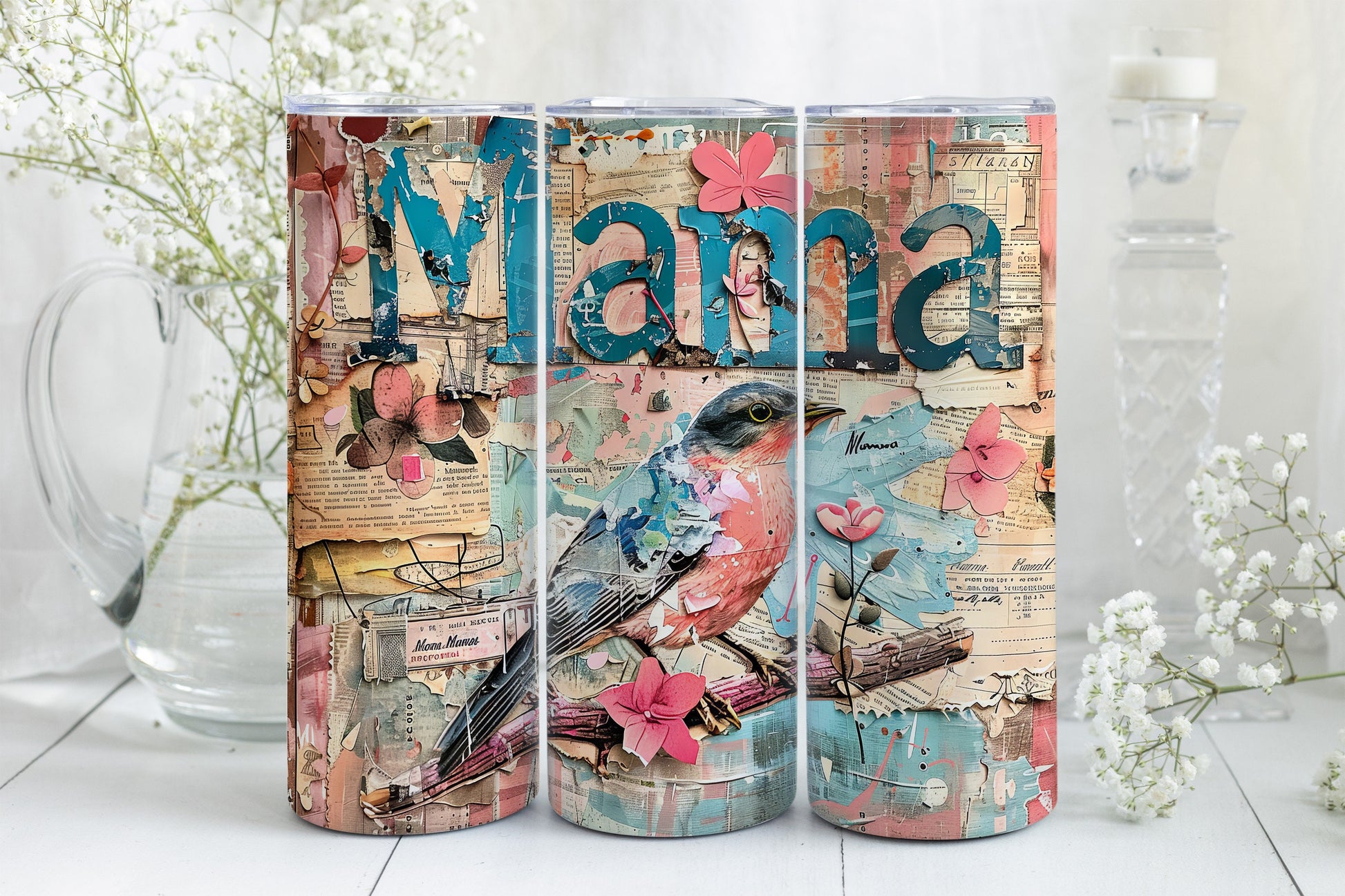 8 Mama 20oz Skinny Tumbler Sublimation Wraps | Straight Tumbler Wrap PNG| Strong Mom Seamless Design Bundle|Mixed Media Mother's Day Gift