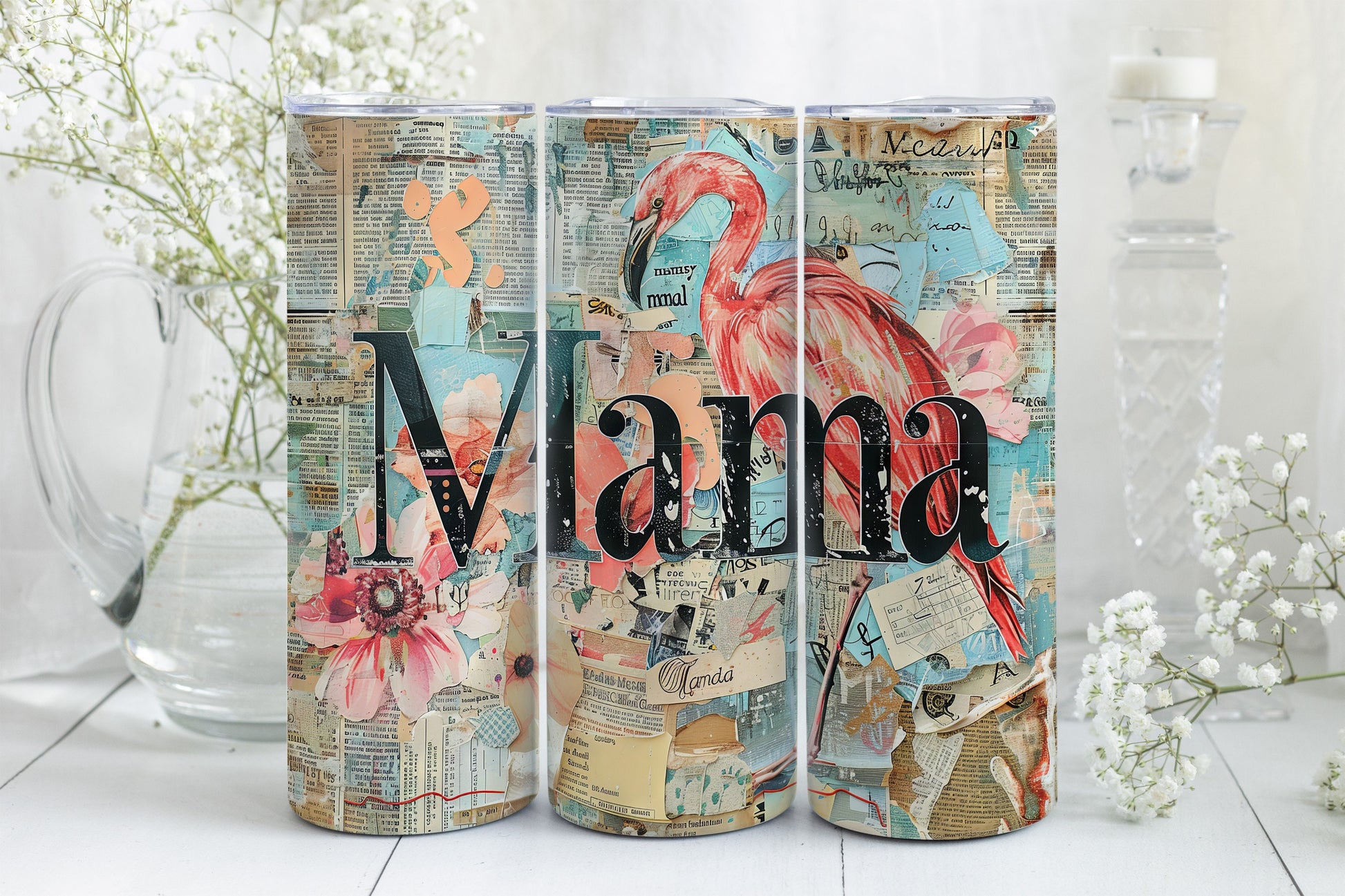 8 Mama 20oz Skinny Tumbler Sublimation Wraps | Straight Tumbler Wrap PNG| Strong Mom Seamless Design Bundle|Mixed Media Mother's Day Gift