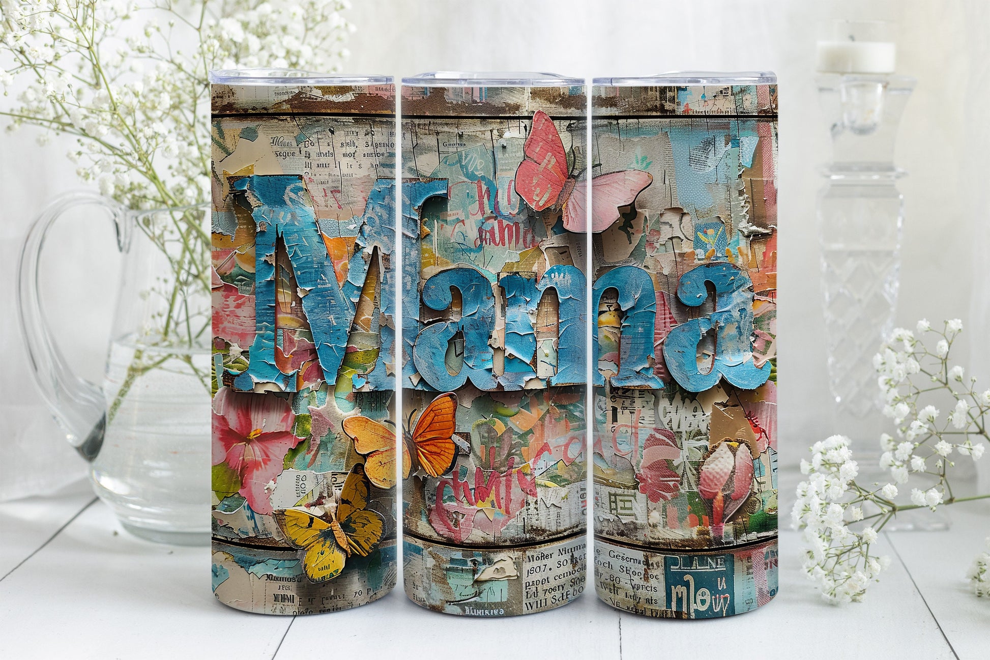 8 Mama 20oz Skinny Tumbler Sublimation Wraps | Straight Tumbler Wrap PNG| Strong Mom Seamless Design Bundle|Mixed Media Mother's Day Gift