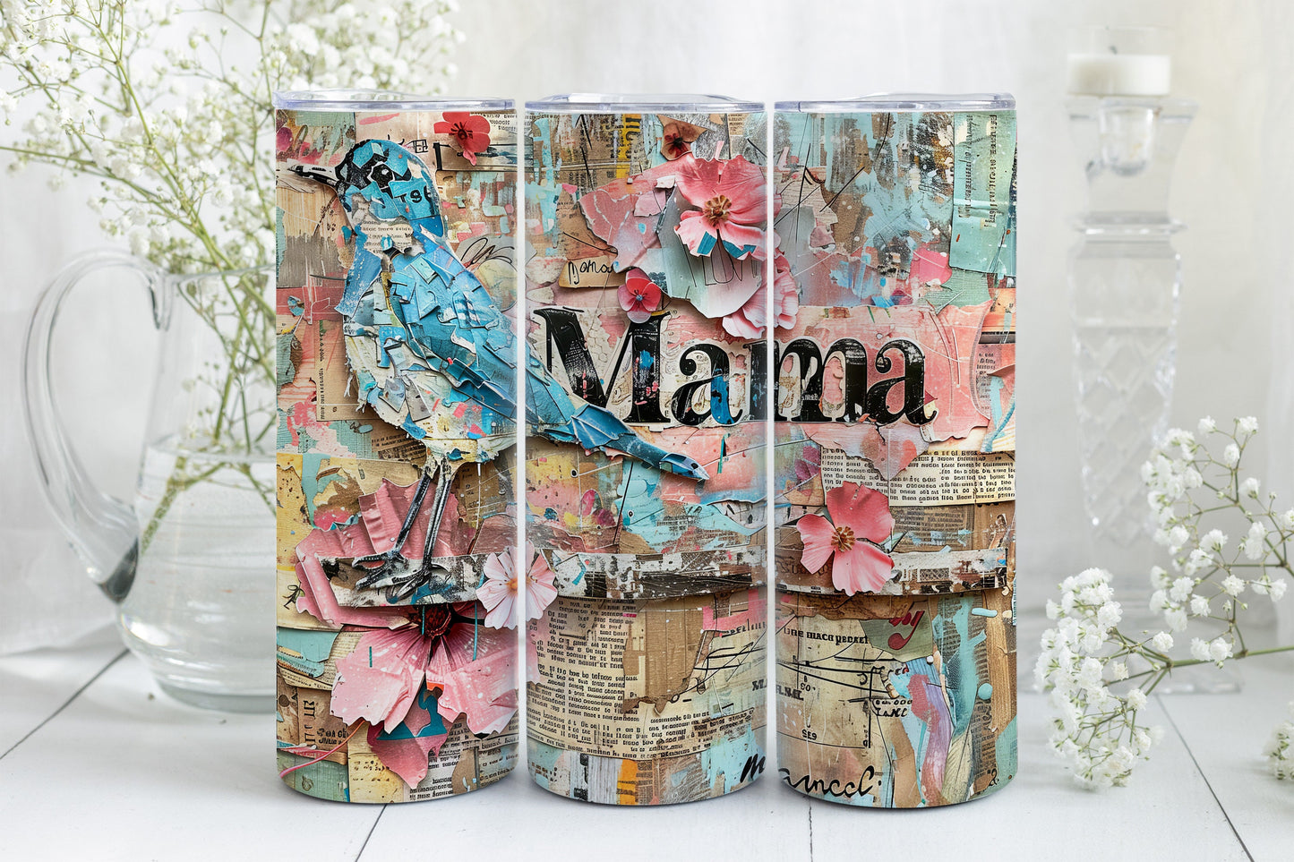 8 Mama 20oz Skinny Tumbler Sublimation Wraps | Straight Tumbler Wrap PNG| Strong Mom Seamless Design Bundle|Mixed Media Mother's Day Gift