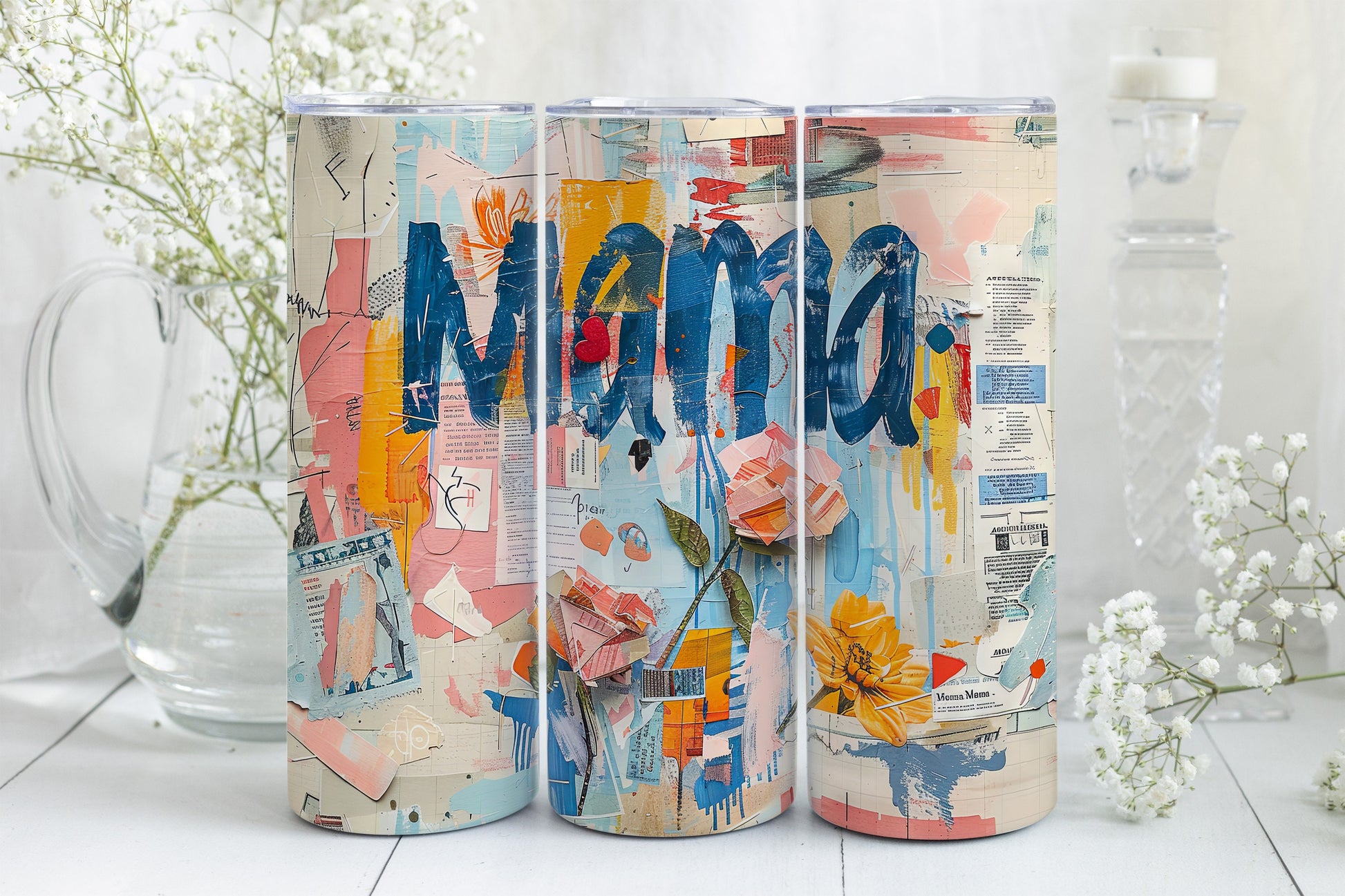 8 Mama 20oz Skinny Tumbler Sublimation Wraps | Straight Tumbler Wrap PNG| Strong Mom Seamless Design Bundle|Mixed Media Mother's Day Gift