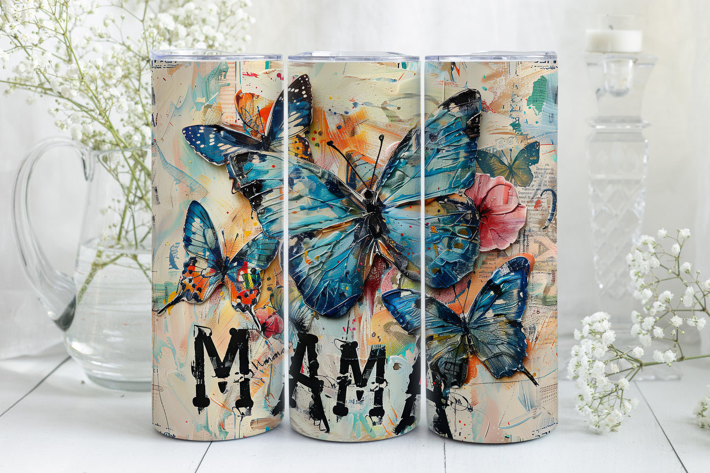 8 Mama 20oz Skinny Tumbler Sublimation Wraps | Straight Tumbler Wrap PNG| Proud Mom Seamless Design Bundle| Mixed Media Mother's Day Gift