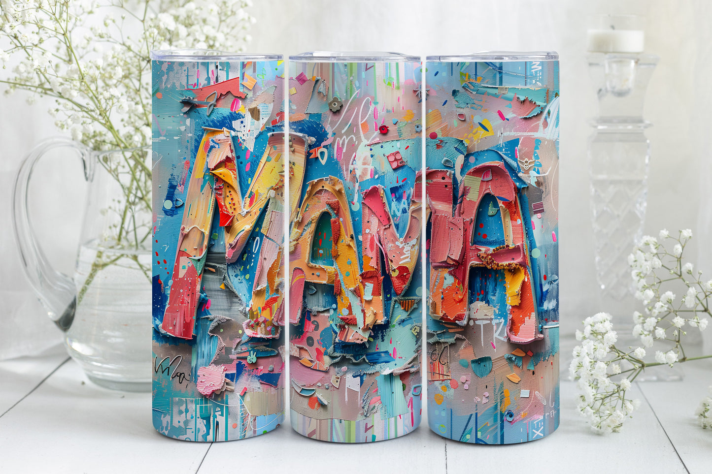 8 Mama 20oz Skinny Tumbler Sublimation Wraps | Straight Tumbler Wrap PNG| Proud Mom Seamless Design Bundle| Mixed Media Mother's Day Gift