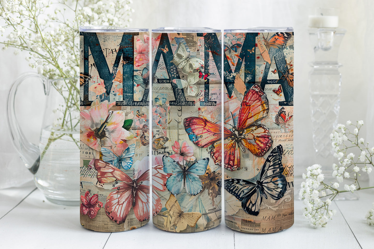 8 Mama 20oz Skinny Tumbler Sublimation Wraps | Straight Tumbler Wrap PNG| Proud Mom Seamless Design Bundle| Mixed Media Mother's Day Gift