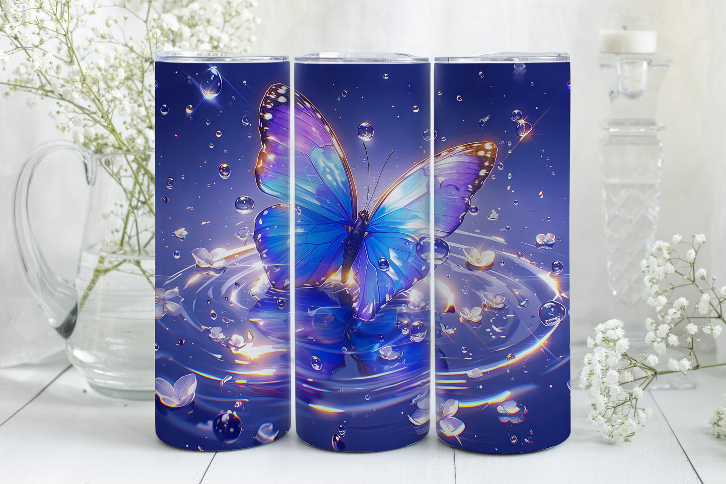 8 Butterfly 20oz Skinny Tumbler Sublimation Wraps | Straight Tumbler Wrap PNG| Golden Hour Seamless Design Bundle| Fun Mother's Day Gift