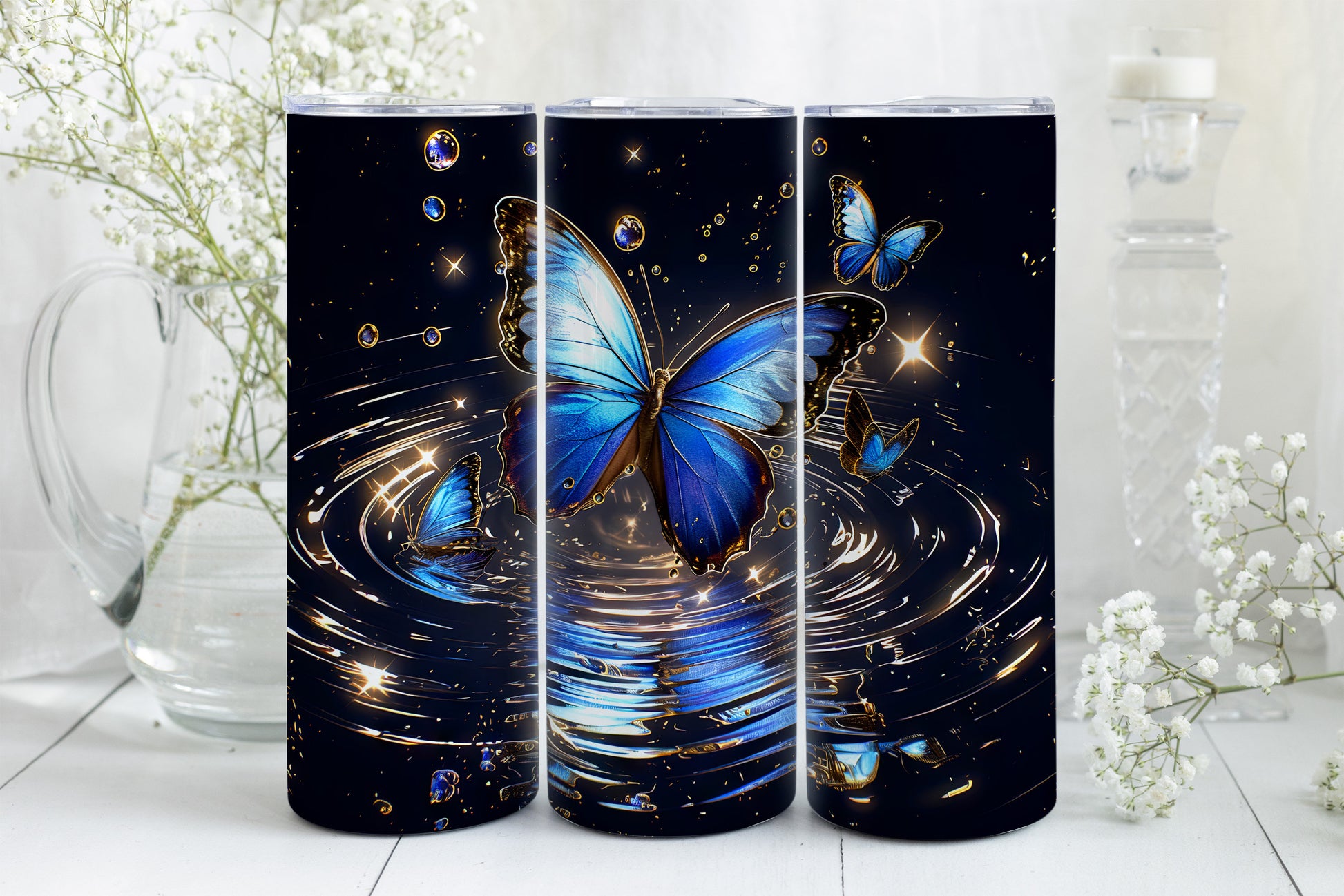 8 Butterfly 20oz Skinny Tumbler Sublimation Wraps | Straight Tumbler Wrap PNG| Golden Hour Seamless Design Bundle| Fun Mother's Day Gift