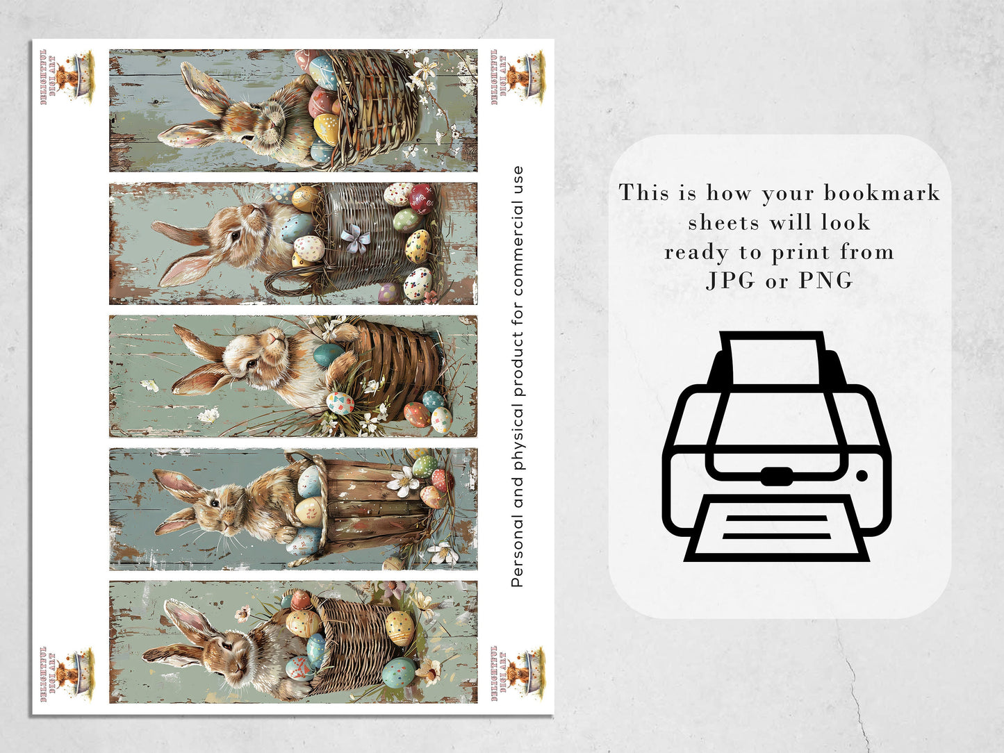 15 Easter Bunnies Printable Bookmarks| Digital Download JPG Bookmark Sheets| PNG bookmark sublimation| Cute Rabbits bookmark set Easter Gift