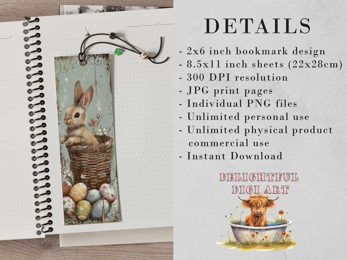 15 Easter Bunnies Printable Bookmarks| Digital Download JPG Bookmark Sheets| PNG bookmark sublimation| Cute Rabbits bookmark set Easter Gift