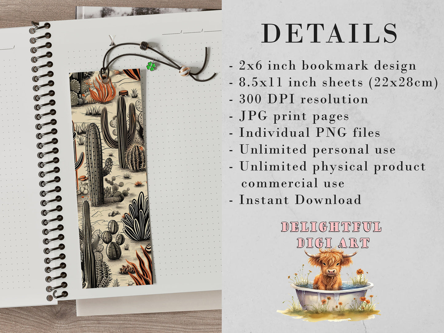 Boho Desert Vibes Printable Bookmarks| 10 Western Country Rustic Bookmark Sheets| PNG sublimation files| Cactus & Flowers Digital Download