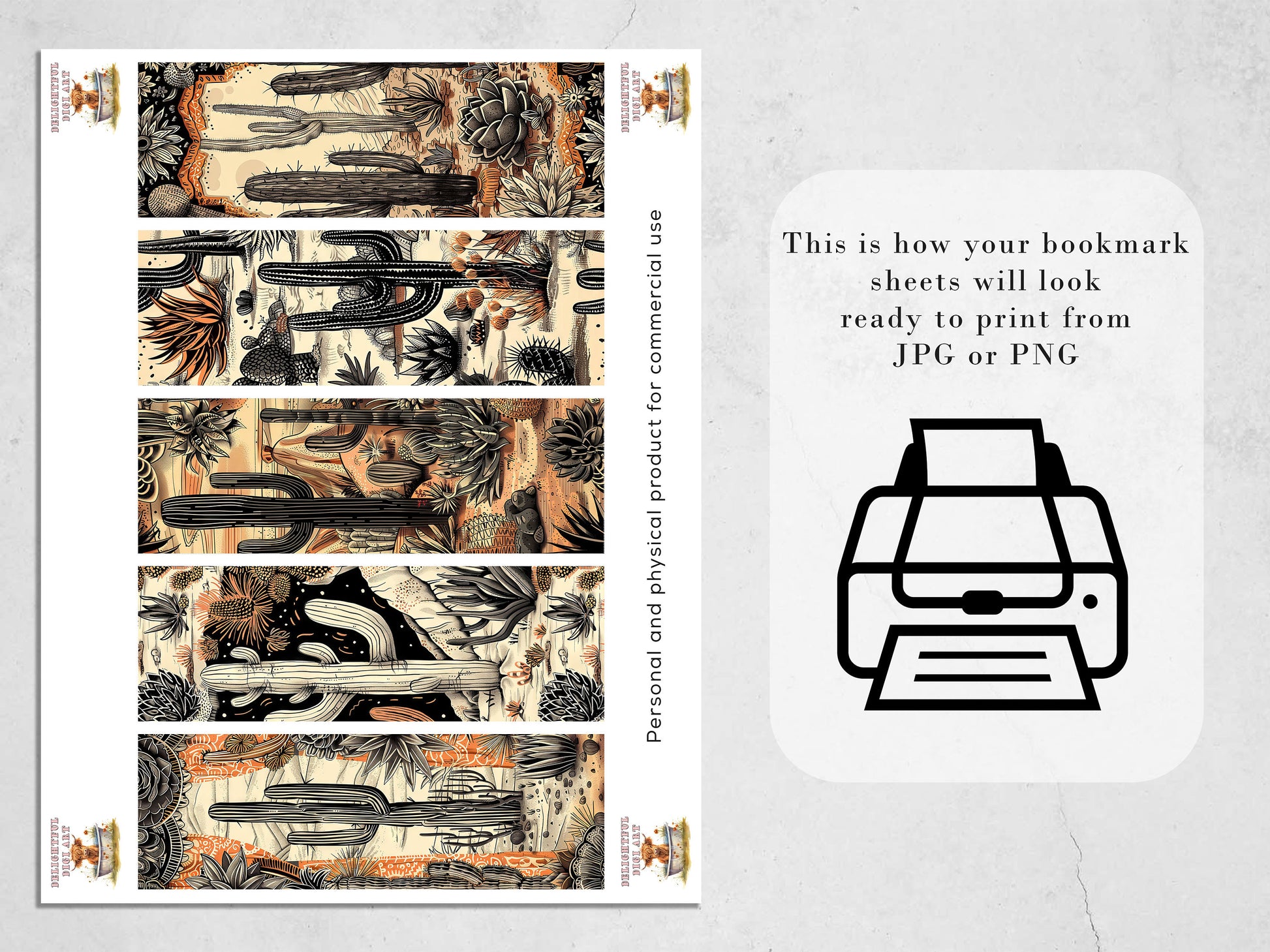 Boho Desert Vibes Printable Bookmarks| 10 Western Country Rustic Bookmark Sheets| PNG sublimation files| Cactus & Flowers Digital Download