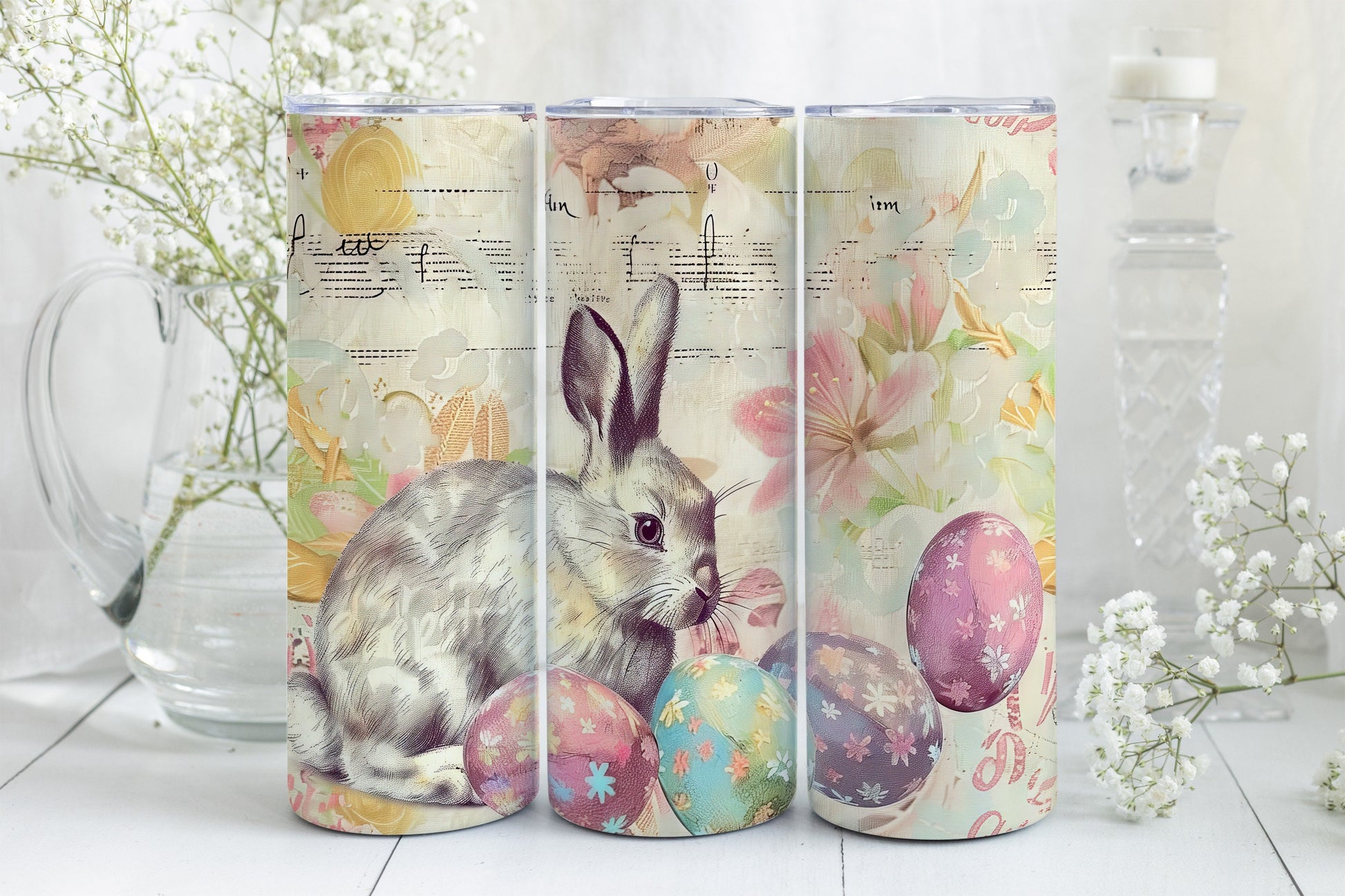 9 Easter Bunny 20oz Skinny Tumbler Sublimation Wraps | Digital Download Straight Tumbler Wrap PNG| Pastel Rabbit & Easter Egg Design Bundle