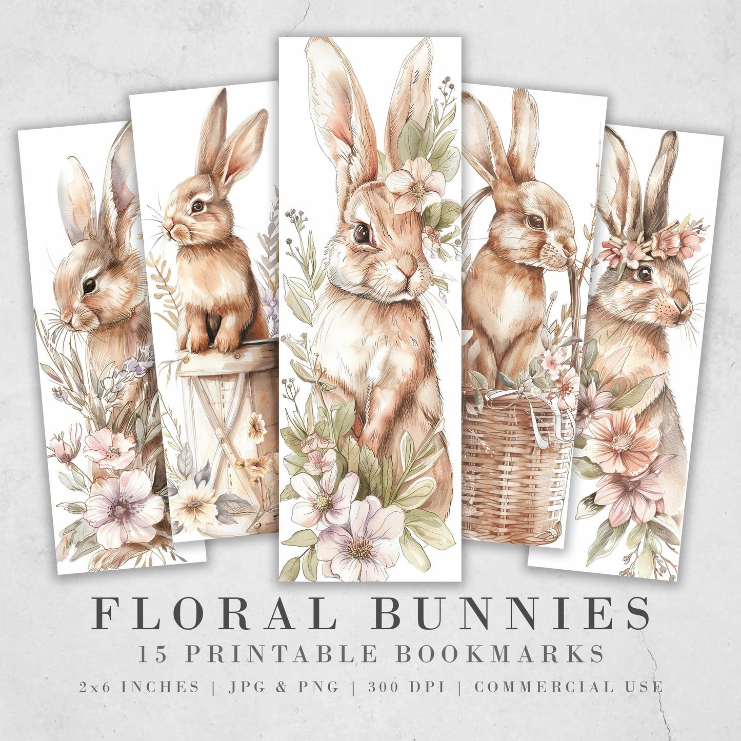 15 Floral Bunnies Printable Bookmarks| Digital Download JPG Bookmark Sheets| PNG bookmark sublimation| Easter Rabbits Gift for Girls